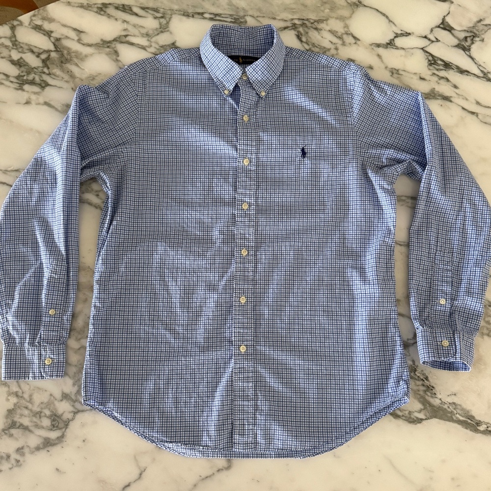 Polo Ralph Lauren Cotton‎ Men's Blue criscross long sleeve shirt,  Med
